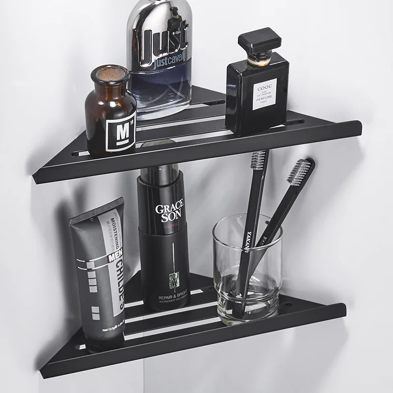 Shower Corner  Bathroom Shelf, Heavy Duty Storage Shelves Triangle Baskets Black / Brushed