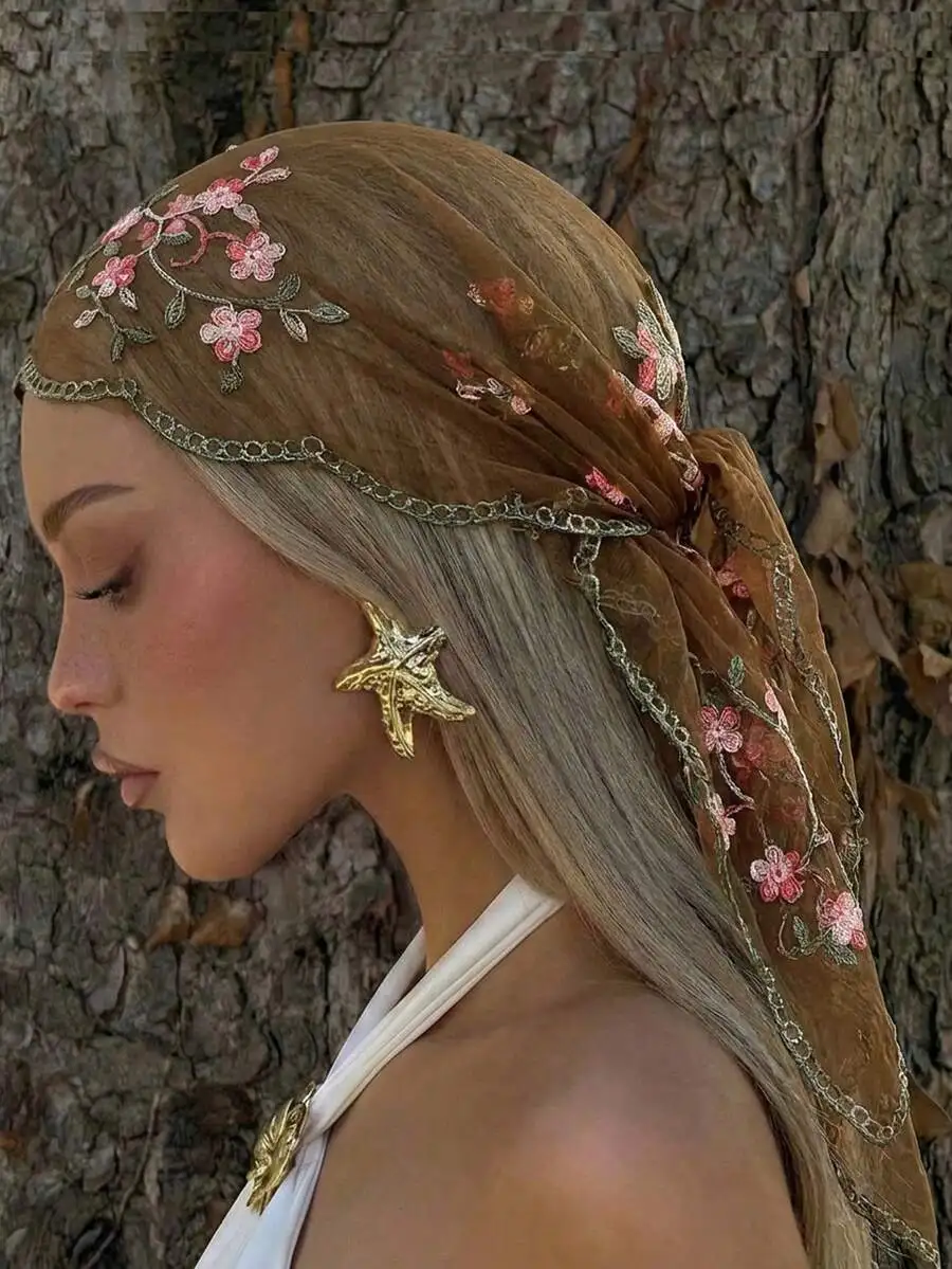 

Embroidered Floral Headscarf Bandana For Women Bohemian Style Versatile Hair Wrap Accessory