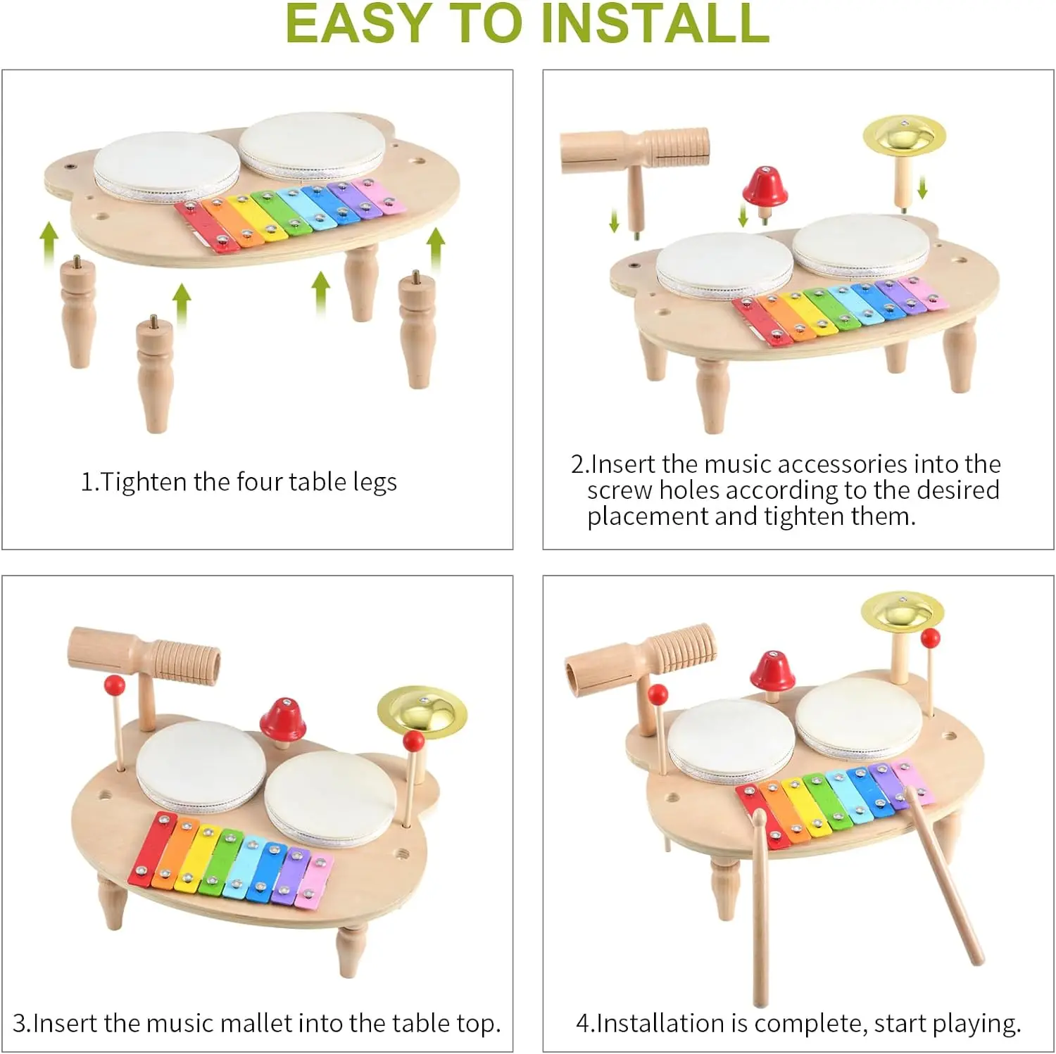 เด็กกลองชุดเด็กเครื่องดนตรีของเล่น Montessori ระนาดไม้ก่อนวัยเรียนชุดกระทบกลองของเล่นวันเกิด