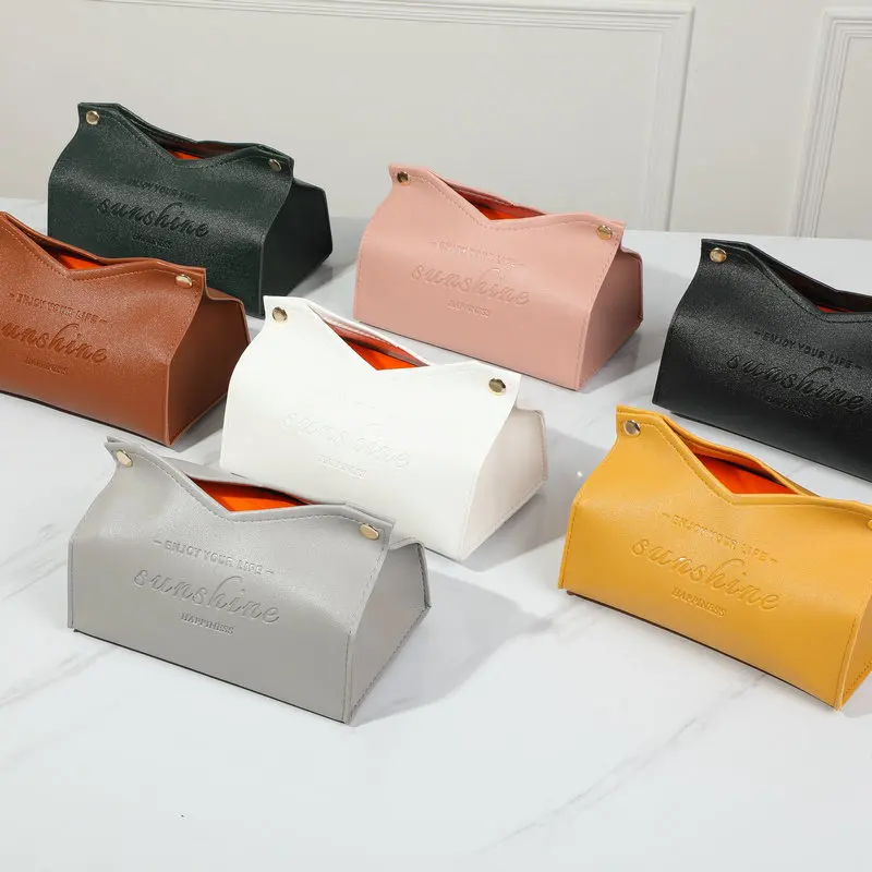 Leather Tissue Box Home Living Room Hotel Bedroom Creative Minimalist Fashionable Printing Paper Drawer