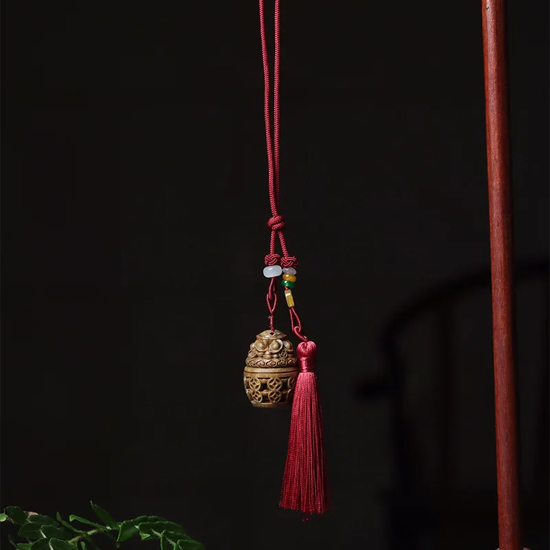 Original Natural Green Sandalwood Carved Pendant DIY Handheld Tassel Key Chain Car Pendant Wooden Cultural Artifact Hand Pieces