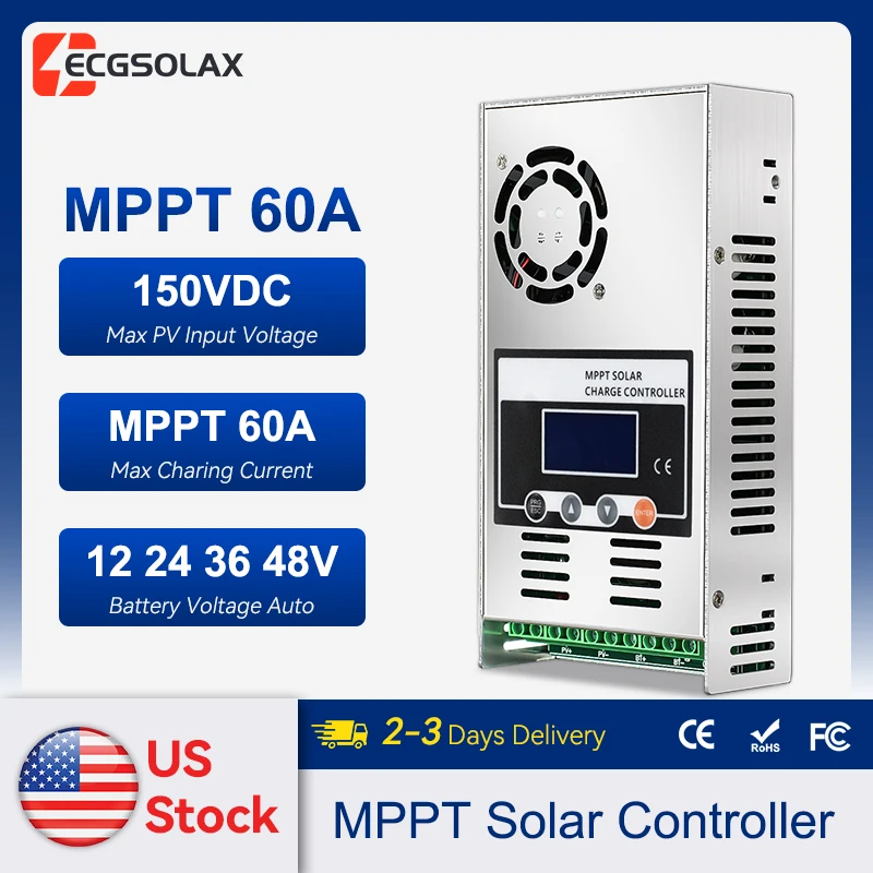 

ECGSOLAX 60A MPPT контроллер заряда солнечных батарей 12В 24В 36В 48В, автоматический контроллер зарядки аккумуляторов, регулятор солнечных панелей, макс. входное напряжение 150В DC