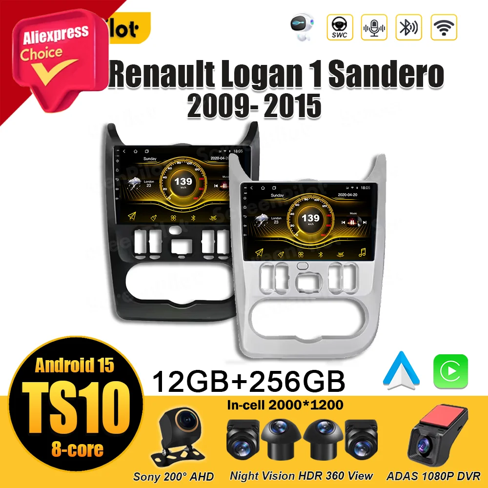 For Renault Logan 1 Sandero 2009 2010 2011 2012 - 2015 Android 16 Stereo Head Unit Bluetooth GPS Navigation Android Auto DSP