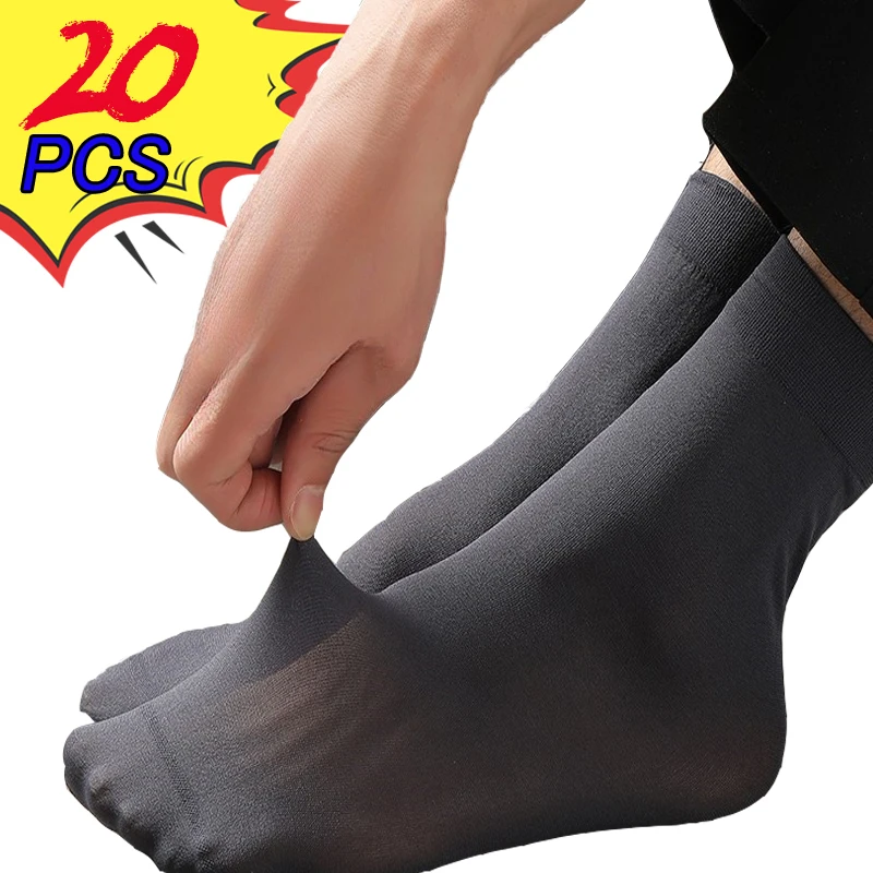 

10-20 Pairs Men Ice Silk Socks Free Style Bamboo Fiber Short Thin Elastic Silky Stockings Spring Summer Breathable RootlessThin