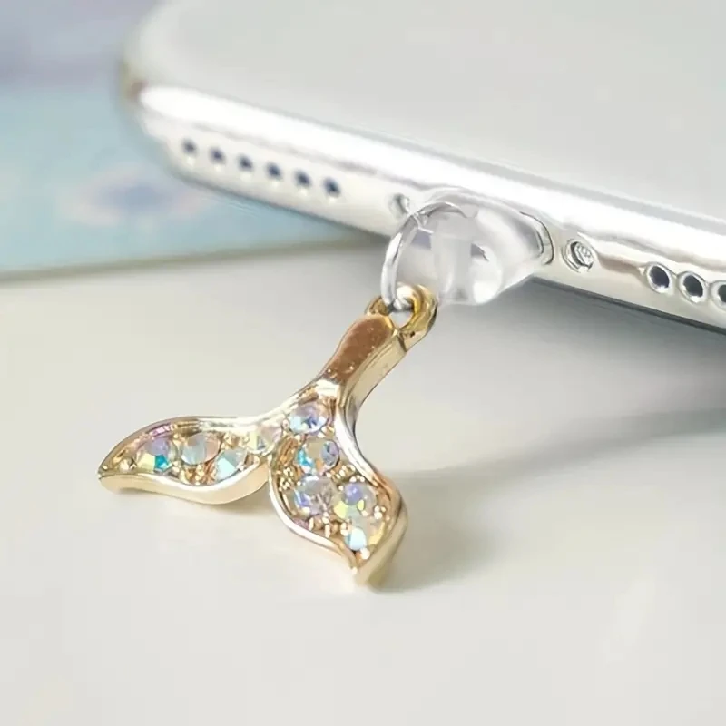 Phone Dust Plug Artificial Colored Diamond Mermaid Tail Pendant Phone Accessories Decoration For Iphone For Samsung Type-C Port