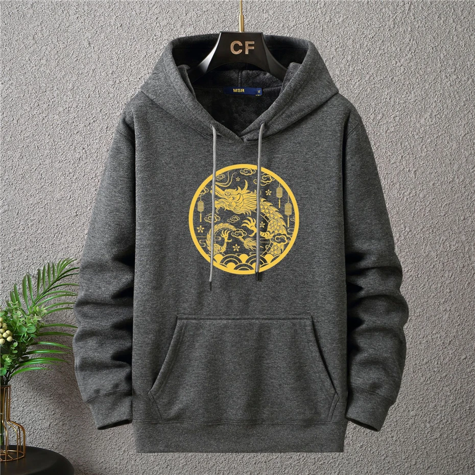 Red Hoodies Men Chinese Lunar Dragon Year Hoodie Plus Size 10XL 12XL Autumn Winter Fleece Hoodies Male Hooded Sweatshirts