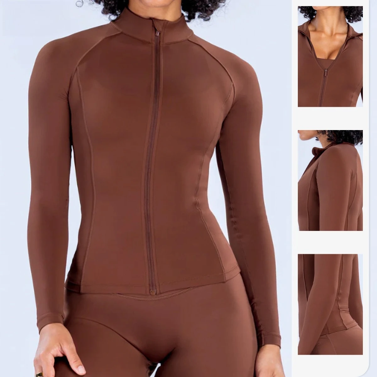 NO LOGO New Arrival Stand-Up Collar Zippered Long Sleeve Yoga Jacket Fitted Quick-Dry Yoga Wear Outdoor Fitness Sports Top