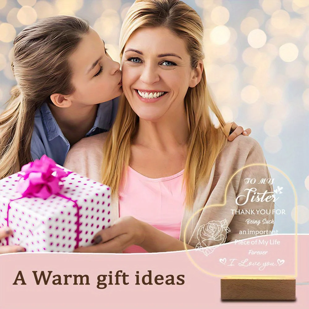 1 peça acessórios de fotografia de exibição luminosa acrílica, base USB, presente de irmã, estatuetas eu te amo