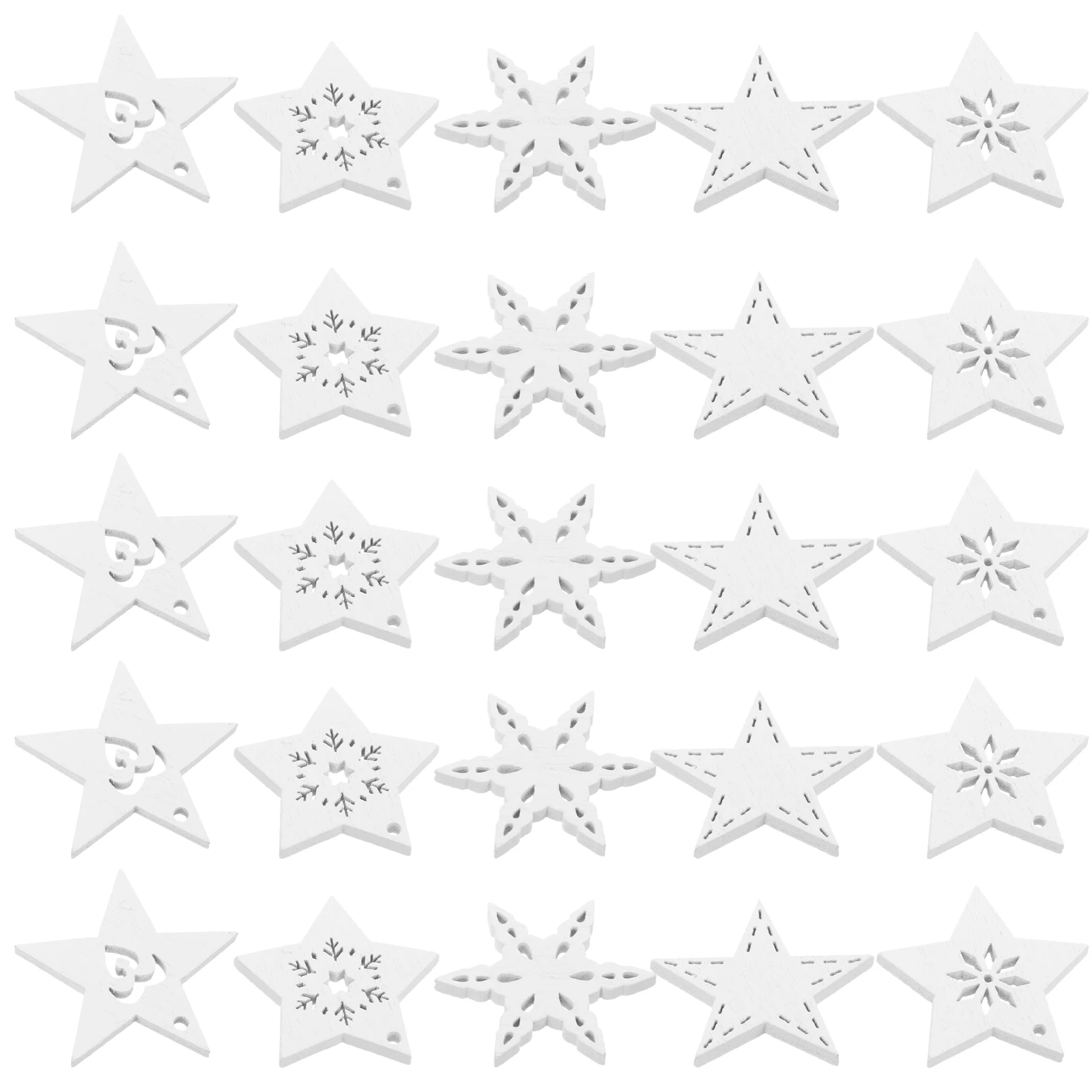 50 Pcs DIY Wooden Pendant Pentagram Shape Craft with Hollow-out Floral Decorative Hanging Ornament Home Party Wall Decoration -