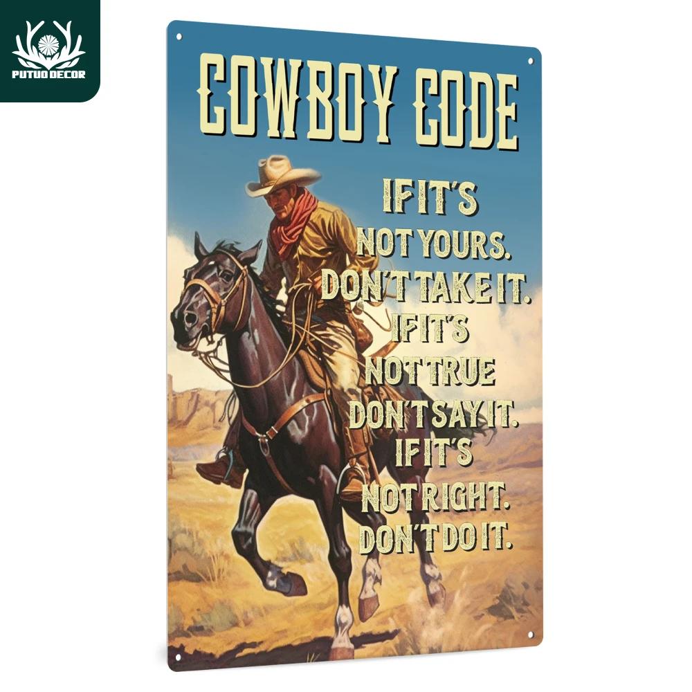 Putuo Decor 1 Stück Vintage Metall-Blechschild, Cowboy-Code, Wandkunst-Dekoration, Heimdekoration, Raumdekoration, Geschenk