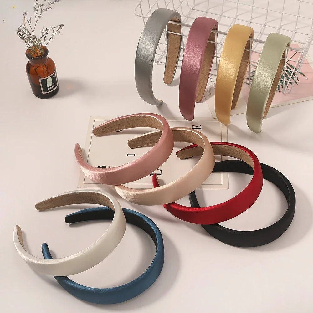 1pcs Satin Sponge Headband for Women Solid Colors Thick Hair Hoop Hairband Fashion Hair Accessories