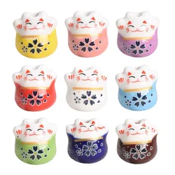 5pcs 17mm Fortune Cat Raise Claws Painting Ceramic Porcelain Loose Beads For Jewelry Making DIY Crafts Findings