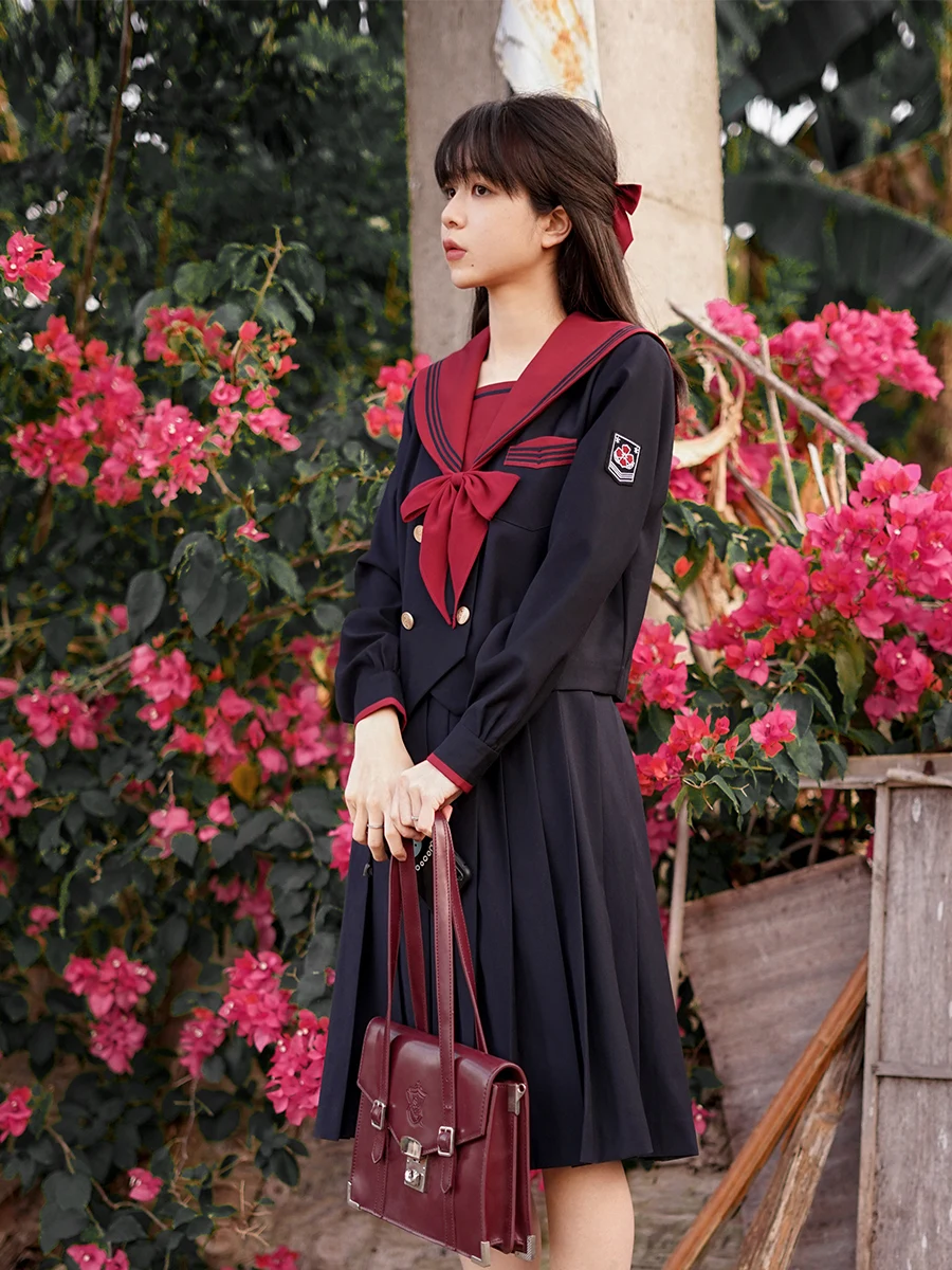 

Sakura Fly JK orm Long Sve Winter School orm Женский костюм моряка красного вина новогодний средний вариант из полиэстера