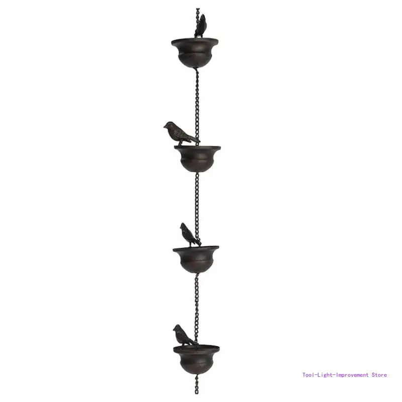 C63E Rain Chain for Gutters Birds On Cups Gutter Chain Downspout Replacement Rain Chain Gutters Pendant Decorations