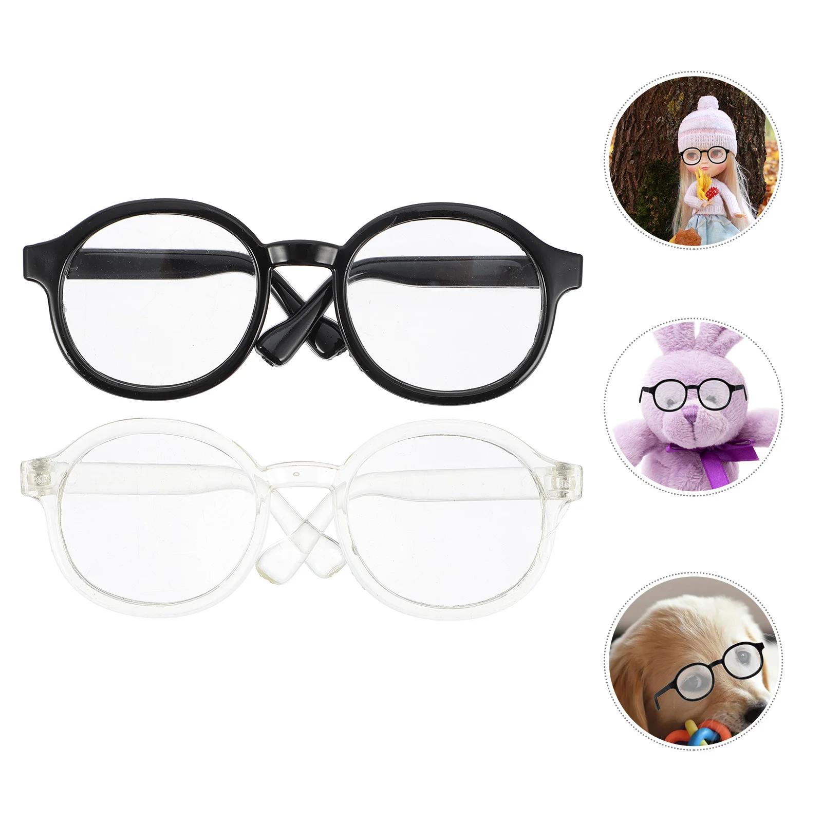 

2 Pcs Clothing Glasses Eyeglasses Mini Dolls Costume Accessories Plastic Dressing