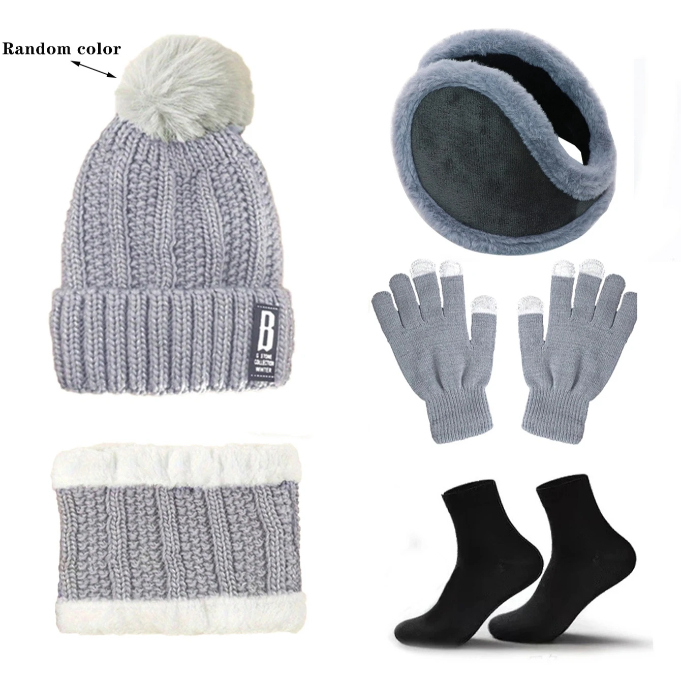 5 قطعة قبعة الشتاء قبعة صوف قبعات صغيرة للنساء الدافئة سميكة الشارع الشهير محبوك قبعة وشاح قفازات الجوارب الخريف والشتاء قبعة