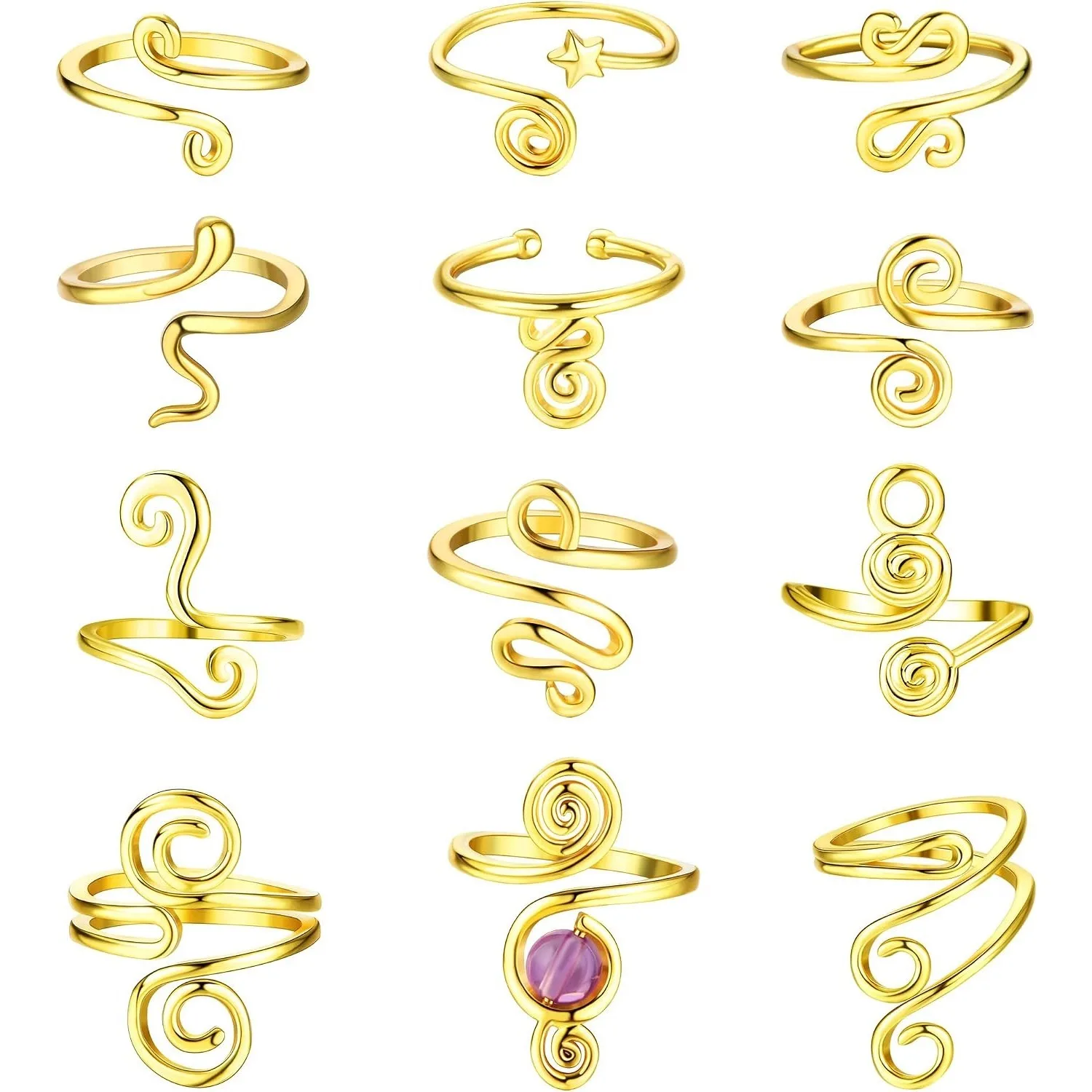 

Bobisty 12PCS Adjustable Toe Rings for Women 14K Gold Plated Bohemia Open African Toe Rings Summer Beach Foot Jewelry Set Gift