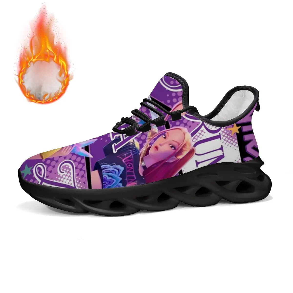 

Зимние мужские кроссовки на флисовой подкладке с фиолетовым узором, милые аниме-девушки со звездами и сердечками, спортивная обувь, женская обувь, прогулочные кроссовки