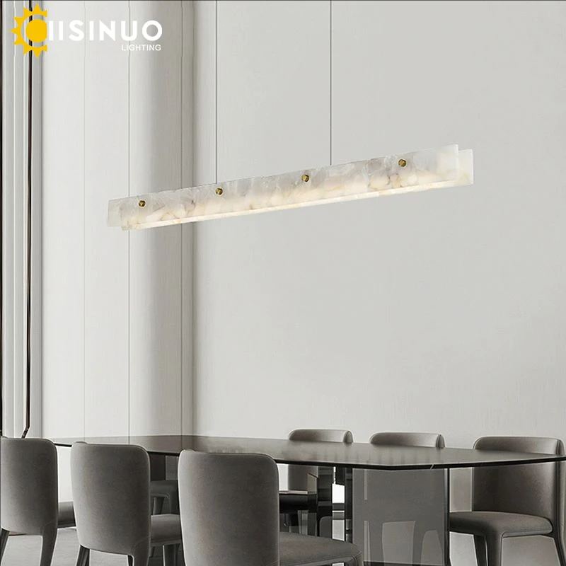 الفاخرة الخطي قلادة ضوء LED الحد الأدنى الرخام الطبيعي الثريا شنقا تركيبات السقف لجزيرة المطبخ غرفة الطعام بار