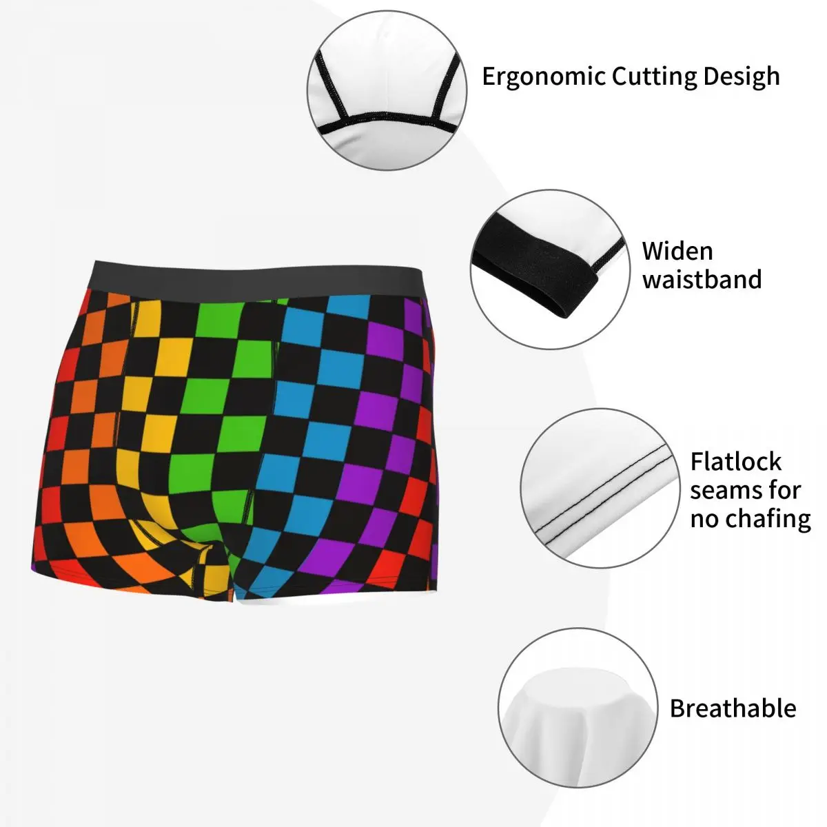 Custom Rainbow Checkerboard Checked Pattern Boxer Shorts For Men 3D Printed Underwear Panties Briefs Soft Underpants