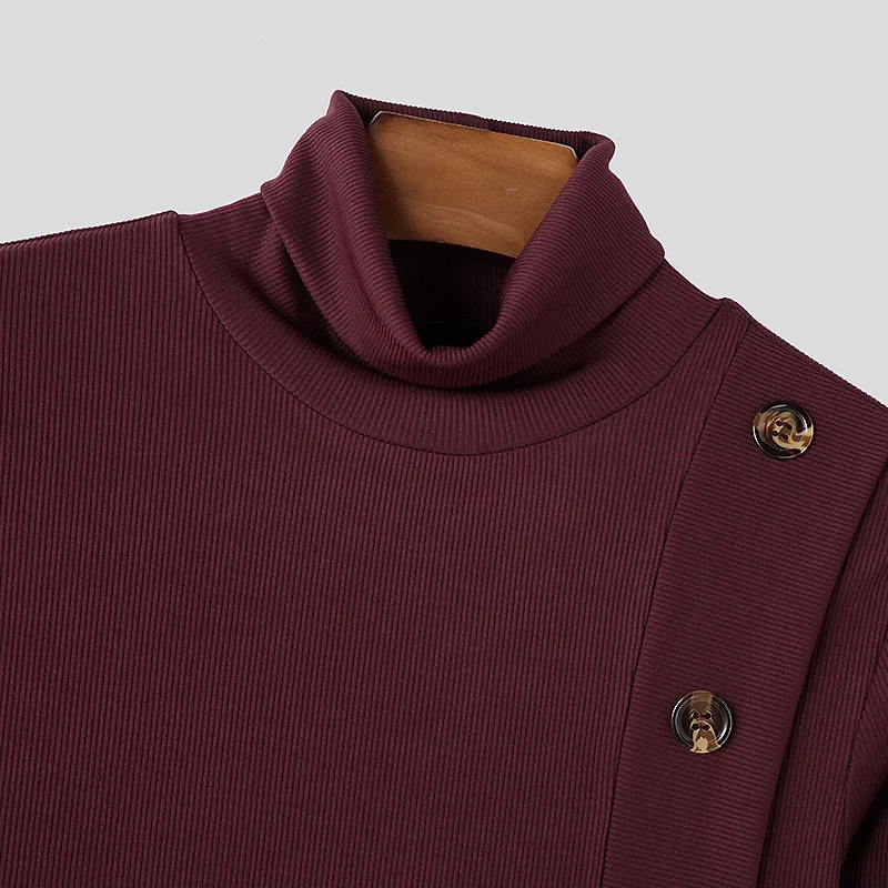 Frühling 2025, Neue Mode Für Männer Taste Rollkragen T-shirt Einfarbig Langarm Freizeit Streetwear Beliebte Slim-fit grundlegende Hemd – Detail 10