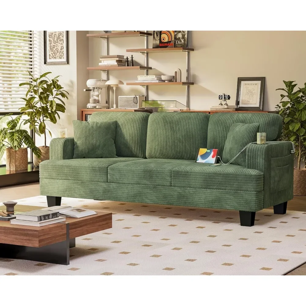 

83” Sofas for Living Room, Comfy Couch with USB and Type-C Port, 3 Seater Sofa with 2 Pillows and Cup Holders forApartment