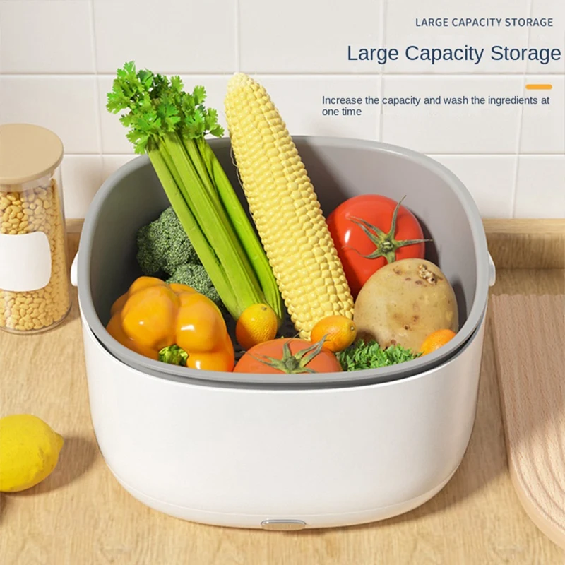 Electric Vegetable Washing Basket Kitchen Multi-Function Double-Layer Fruit and Vegetable Drainer Fruit Washing Machine-AT48