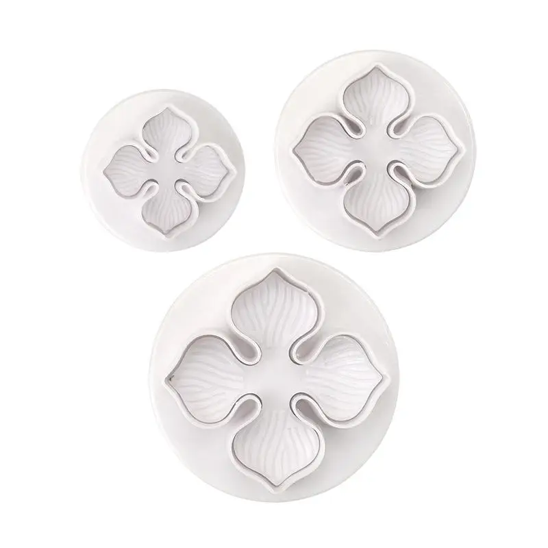 3Pcs/Set Plastic Hydrangea Fondant Cake Decorating Plunger Cutter Flower Blossom Mold Home Cake Tools