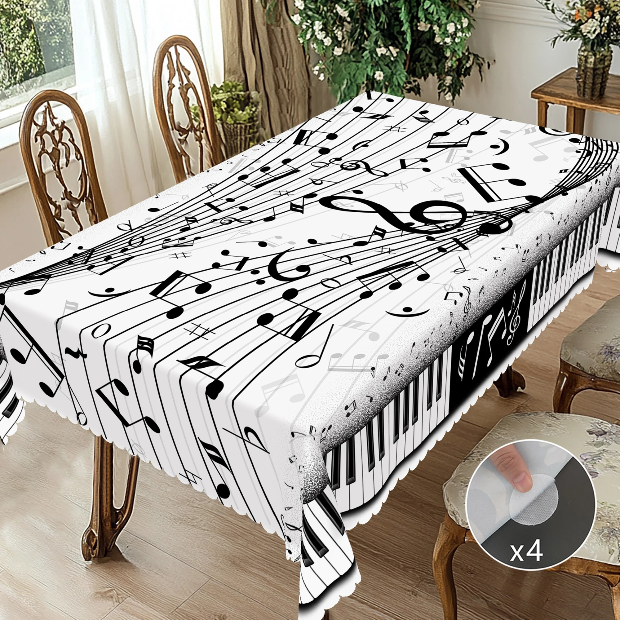 1 Piece of Music-Themed Printed Tablecloth, Black and White Note and Piano Key Pattern Design, Suitable for Holiday Parties, Camping Picnic Decoration, Birthday Parties, Kitchen Accessories, Restaurant Terrace, Tablecloths for Indoor and Outdoor Use, Perfect Gifts for Friends, Multiple Sizes Available