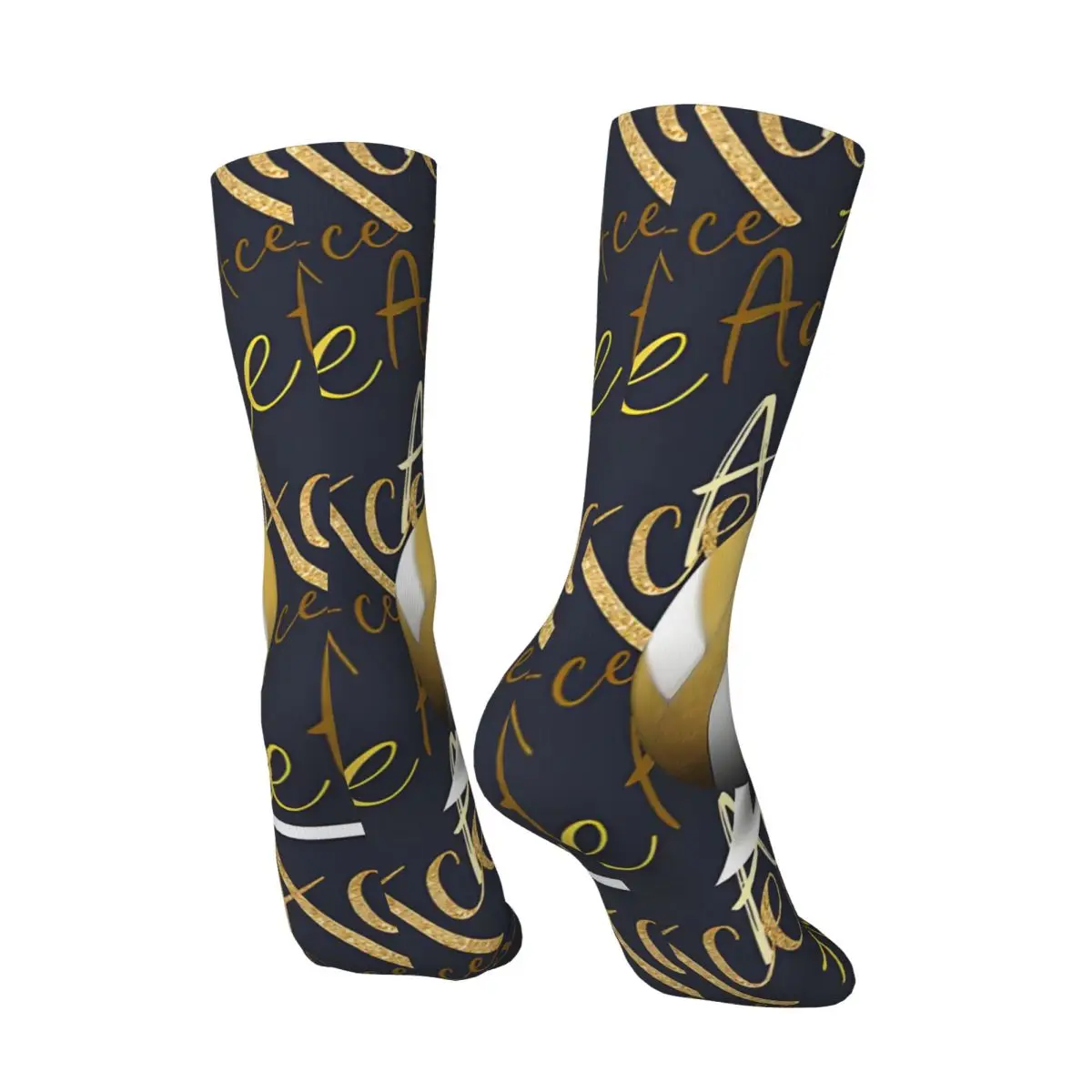 Crazy compression Volleyball Ace Serve Gold Blue Sock for Men Vintage Seamless Pattern Crew Sock Novelty