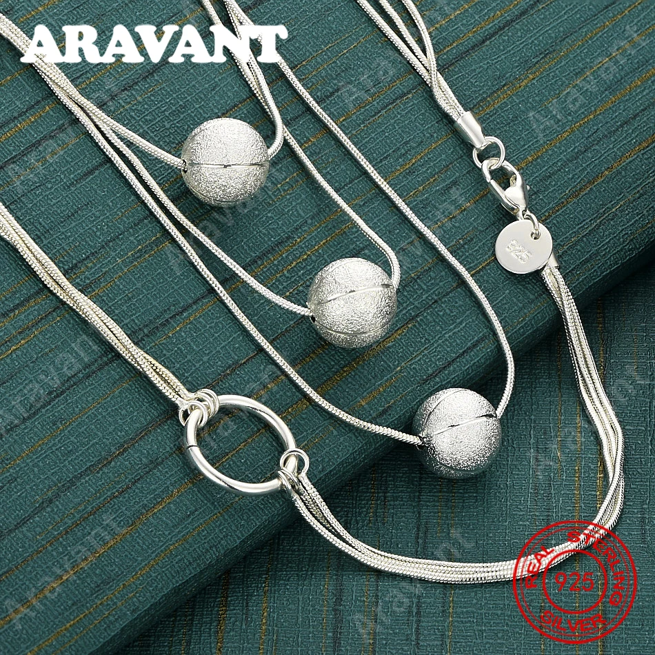 925 Sterling Silver Snake Thread Necklace With Three Frosted Balls - Women'S Commuter Accessories, Christmas Gifts, Jewelry