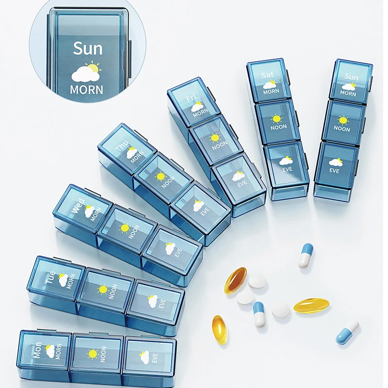 Portable Weekly 7 Day Pill Organizer Colorful Stackable Medicine Case 3/4 Times Daily Pill Dispenser Storage Box