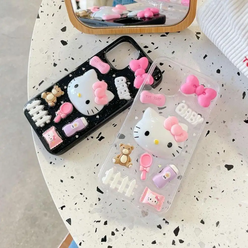 Sanrio Cartoon 3D Hello Kitty Phone Case For iPhone 15 14 13 12 11 Pro Max Mini Xs Xr X 8 7 6S 6 Plus Anime Silicone Soft Cover