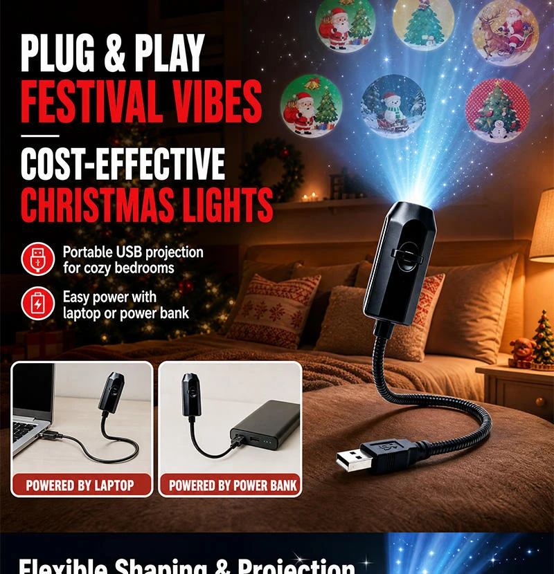 Merry Chriastima USB 12V Rotatable Scene Projector Light Halloween Moon Christmas Holiday Night Lamp Wall Ceiling Home