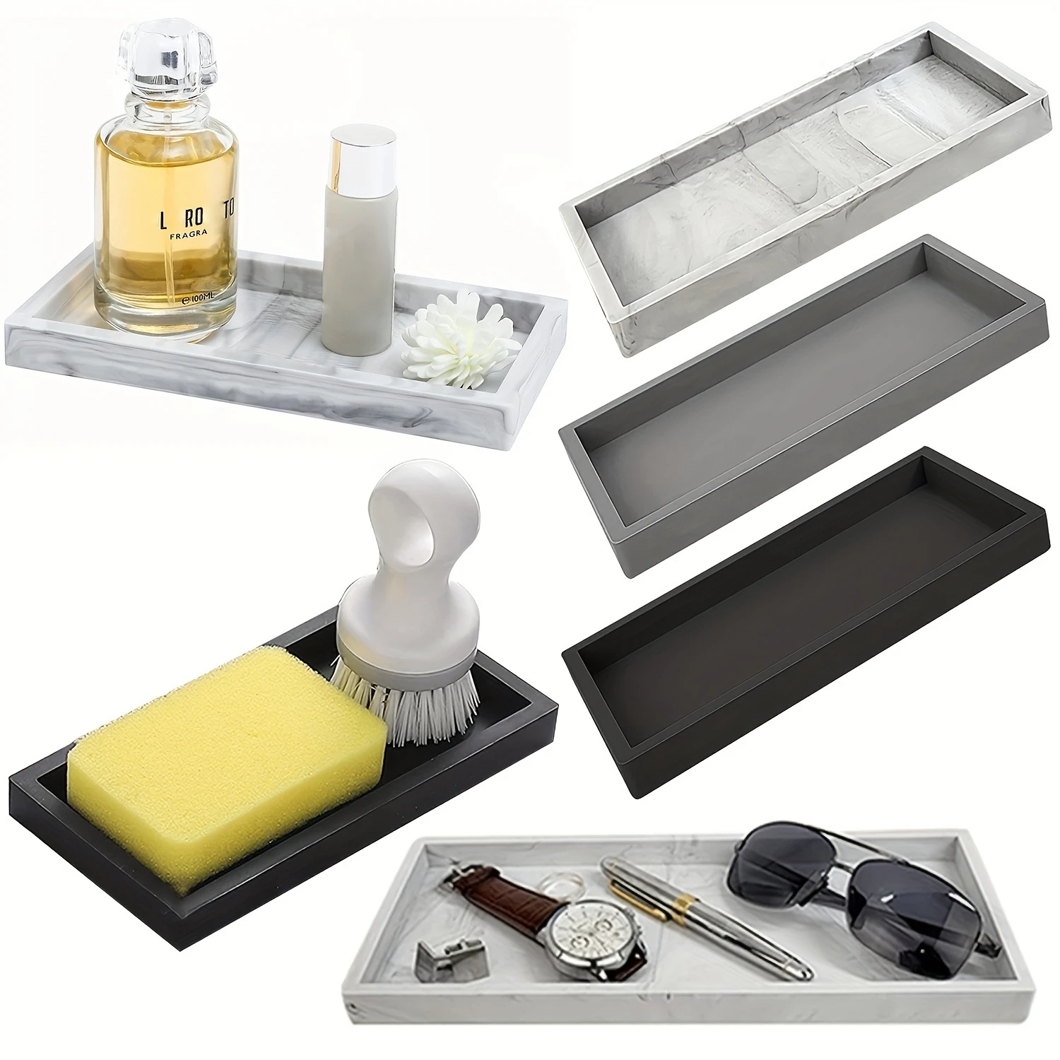 1pc Multi-Purpose Silicone Tray for Bathroom and Dresser, Sink Organizer for Soap, Sponge, Perfume, and Jewelry ,   and Decor