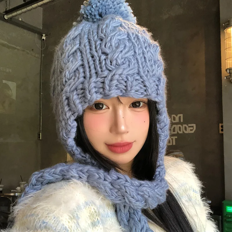 

Fuzzy Knit Earflap Women's Vintage Cable-Knit Chunky-Stitch Cold-Weather Beanie Soft Warm