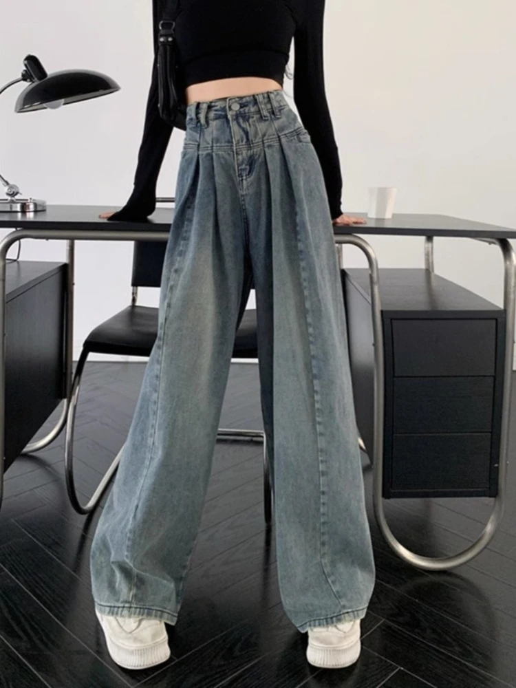 Retro-Jeanshosen für Damen im Herbst und Winter 2022, lockeres und schlankmachendes Design, Sinn für weite Beine und bodenlange Jeans