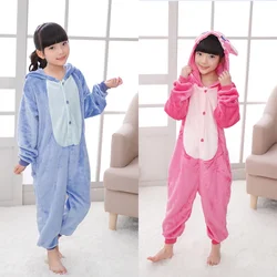 Kids Stitch Pajamas Children Lilo Cartoon Plush Kigurumi Onesies Winter Warm One-Piece Costume For Boys Girls Christmas Gift