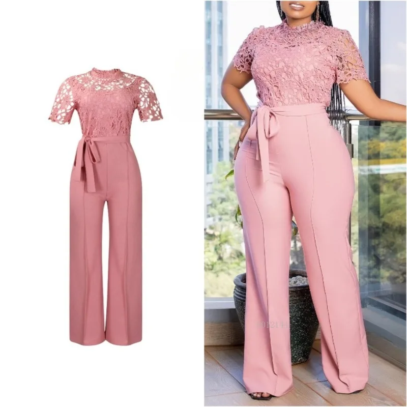 جمبسوت أبيض أنيق جديد لعام 2026 مع وشاحات للنادي للنساء مُزين بالدانتيل وأكمام قصيرة لحفلات أعياد الميلاد قطعة واحدة