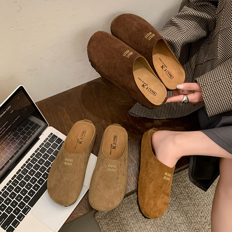 New Women Footbed Comfortable Slip on Mules Mules House Slipers with Arch Support Ladies Suede Backless Casual Shoes