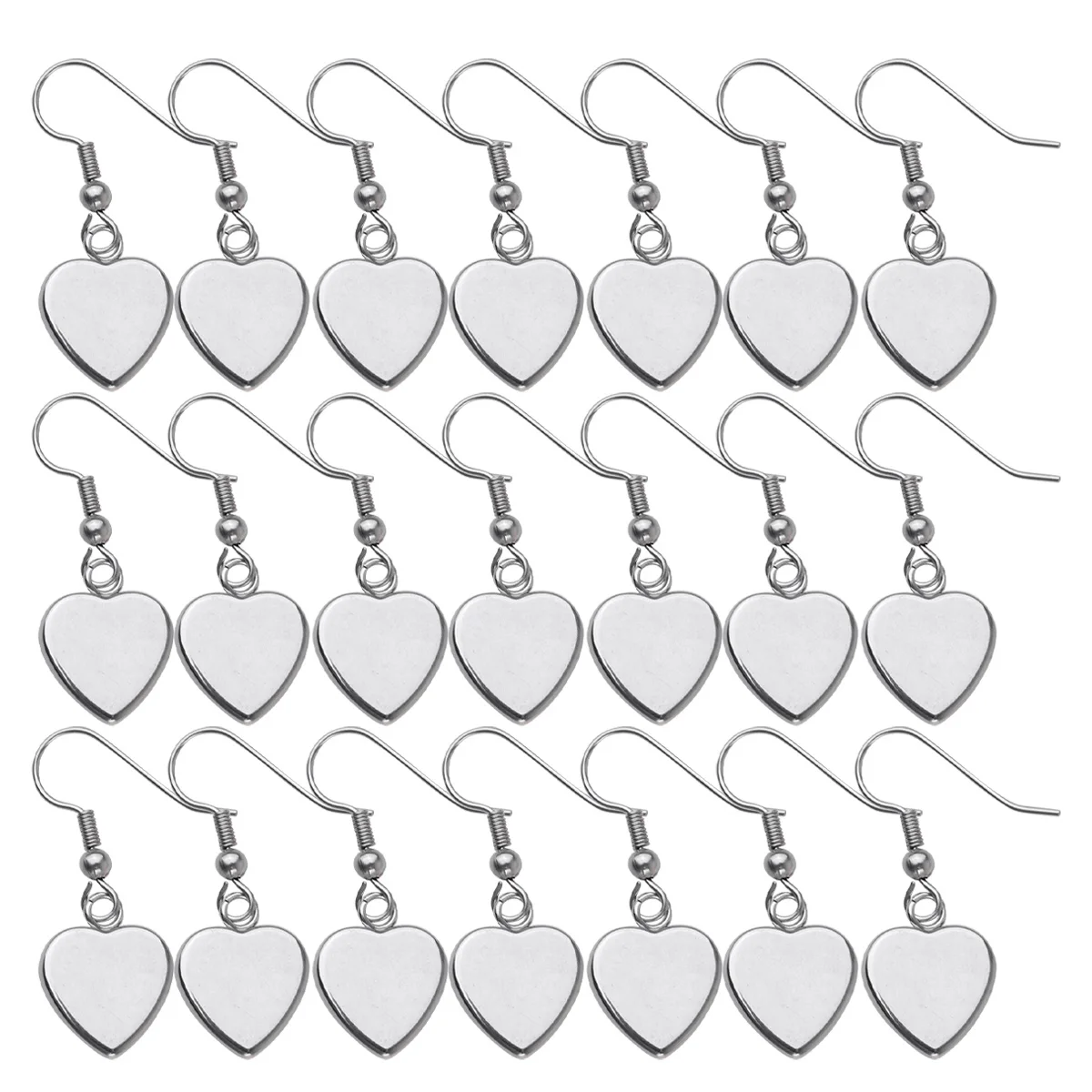 

40 Pcs Jewelry Silver Heart Earrings Stainless Steel Blank Making Supplies Base Heart-shaped Bezels for Dangle