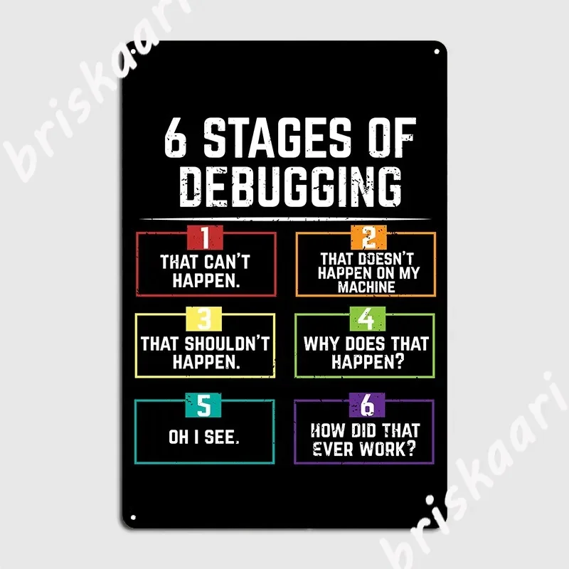 6 Stages Of Debugging Computer Programming Metal Sign Cinema Living Room Retro Club Bar Painting Décor Tin Sign Poster