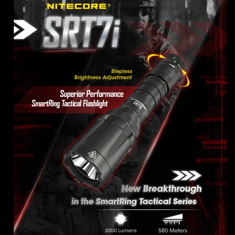 NITECORE SRT7i 3000Lumens Superior Performance SmartRing Brightness Adjustment Tactical Rechargeable Flashlight with Battery