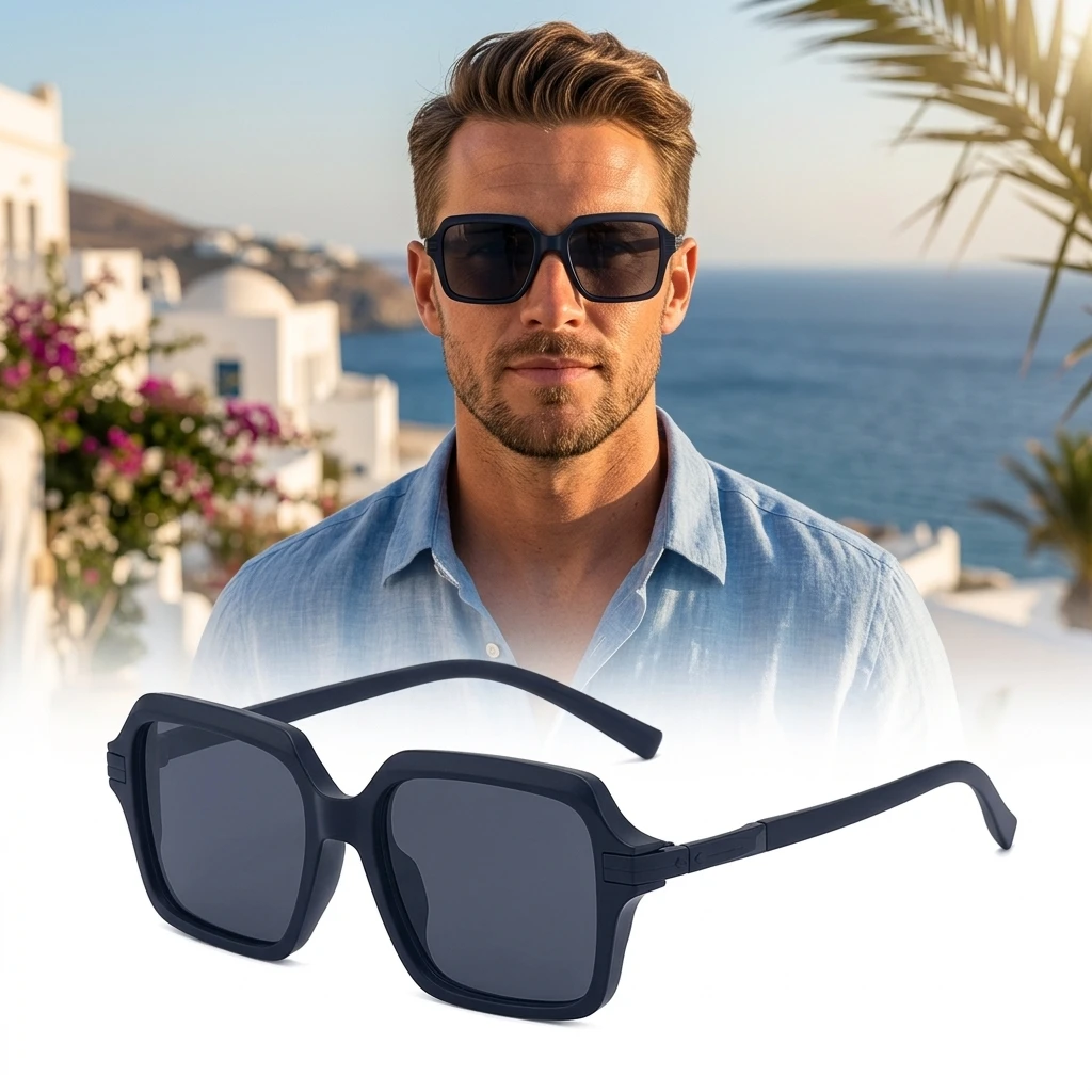 

Men'S Square Frame Sunglasses UV400 Protection Pc Lens Classic Black Fashion Sun Glasses For Outdoor Driving Travel