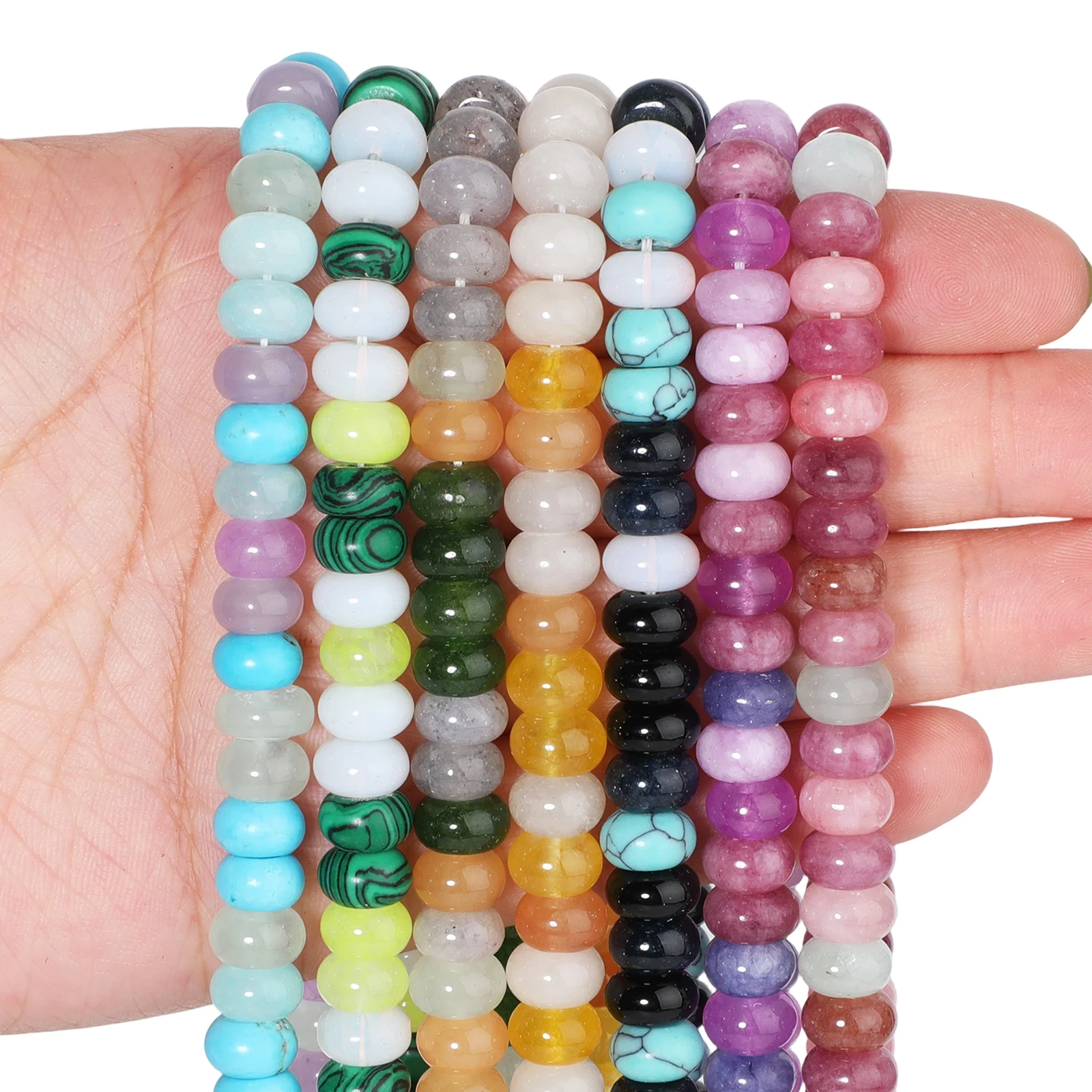 70Pcs 8x5mm Mixed Color Tourmaline Rondelle Beads Loose Spacer Beads for DIY Necklace Bracelet Jewelry Making Handmade Craft