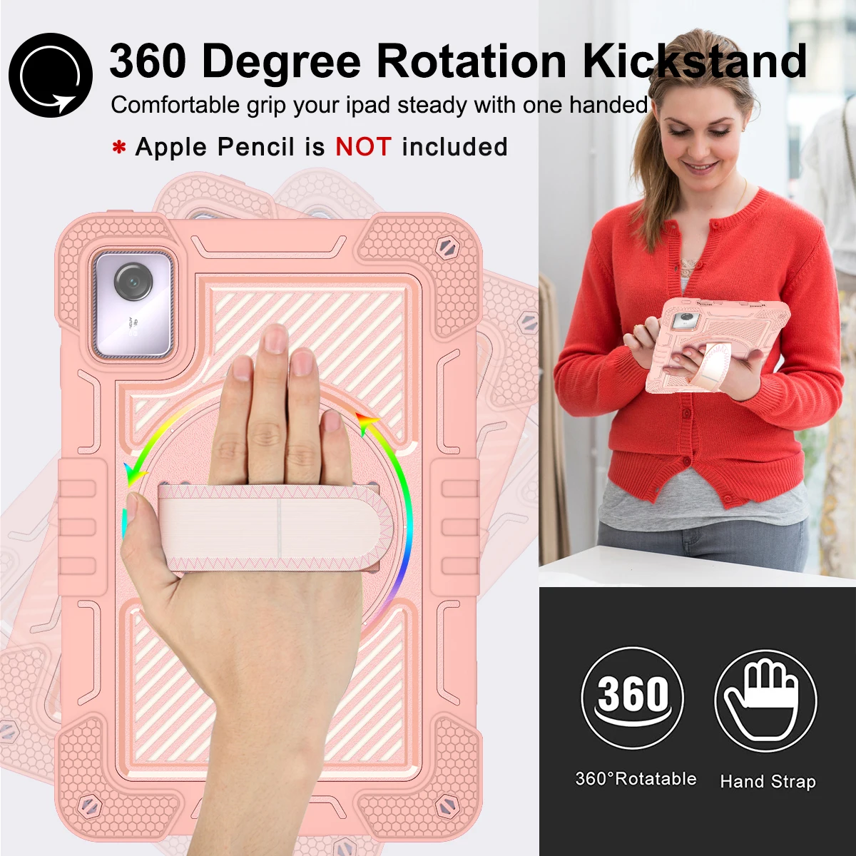 Stand Case For Lenovo Tab M11 K11 Xiaoxin Pad 2024 TB330FU TB330KU TB330XU TB331FC 360 Rotating Kids Cover With Shoulder Strap