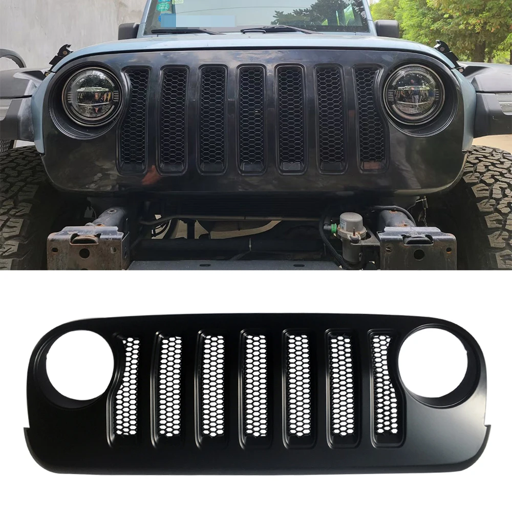 

1 Set Black ABS Front Grill Grid Grill W/Mesh For Jeep Wrangler JK 2007-2017 J373