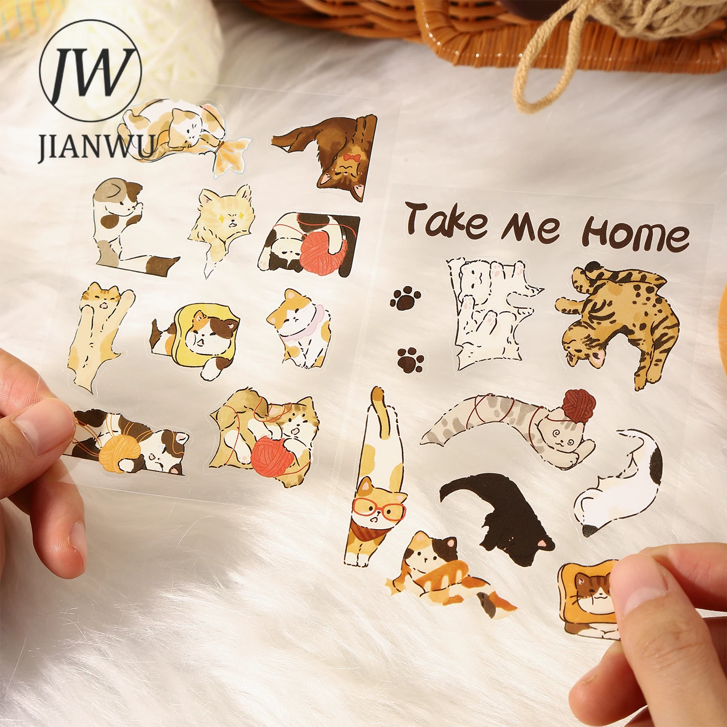JIANWU Cute Creature Shelter Series Kawaii Cat Dog Landscape Material Collage Scrapbook PET Sticker Creative Journal Stationery view 5
