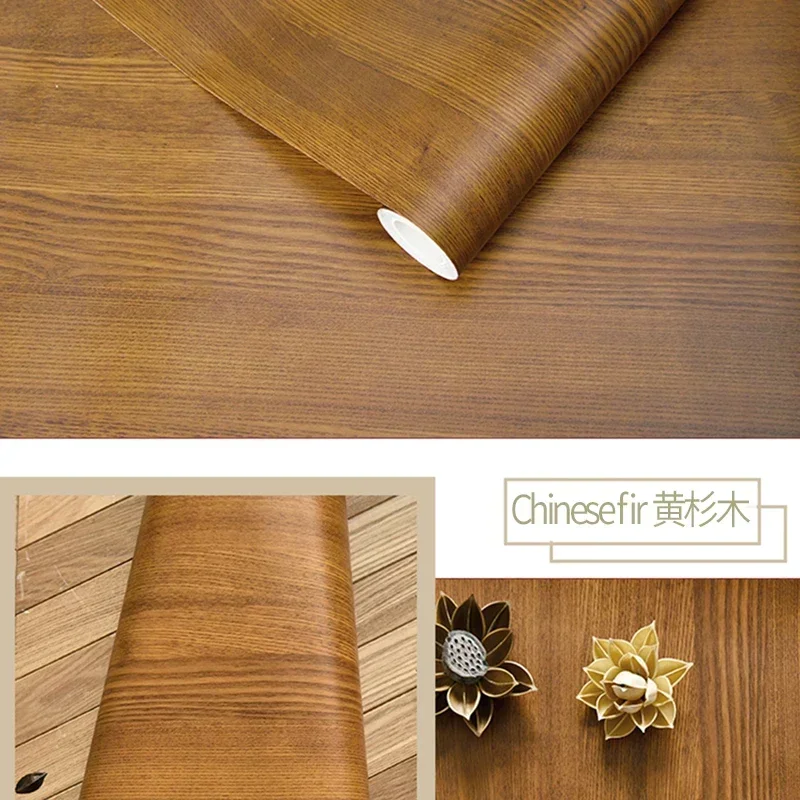 Waterproof Wood Vinyl Wallpaper Self Adhesive Wall Paper Doors Cabinet Desktop Modern Furniture Decorative Wallpaper