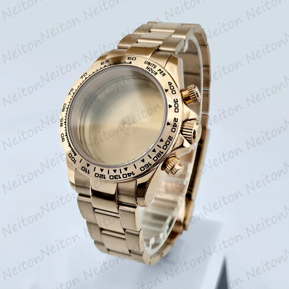 NEITON VK63 39mm Watch Case Silver/Gold With Strap Solid Stainless Steel For VK63 Watches Automatic Movement Accessory Parts image 3